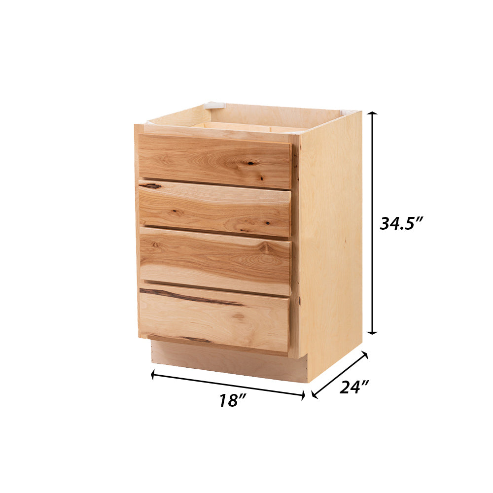 Backwoods Cabinetry RTA (Ready-to-Assemble) B18.4D - Rustic Hickory Clear 4 Drawer Base Cabinet | 18"Wx34.5"Hx24"D