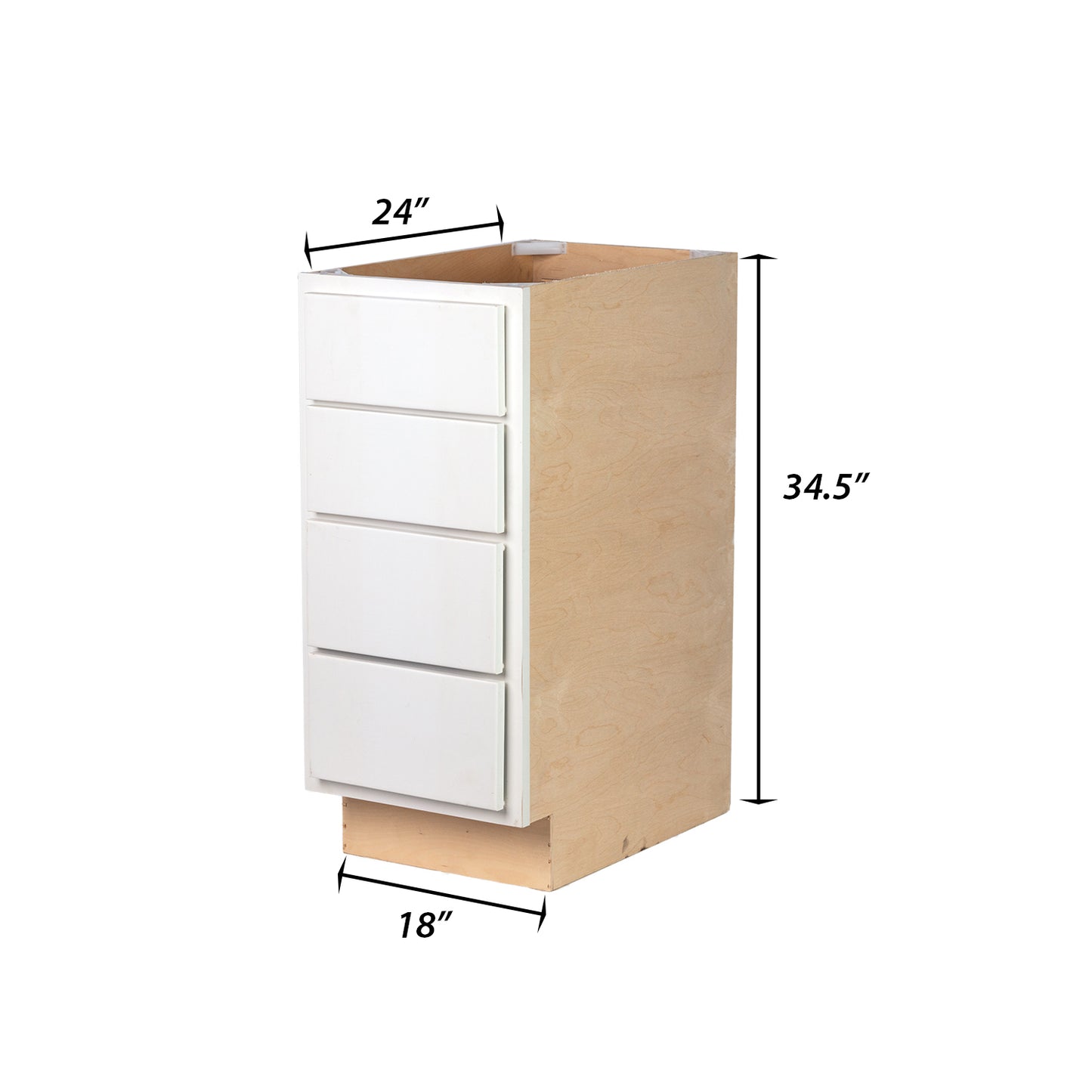 Backwoods Cabinetry RTA (Ready-to-Assemble) B18.4D - Pure White 4 Drawer 18" Base Cabinet | 18"Wx34.5"Hx24"D