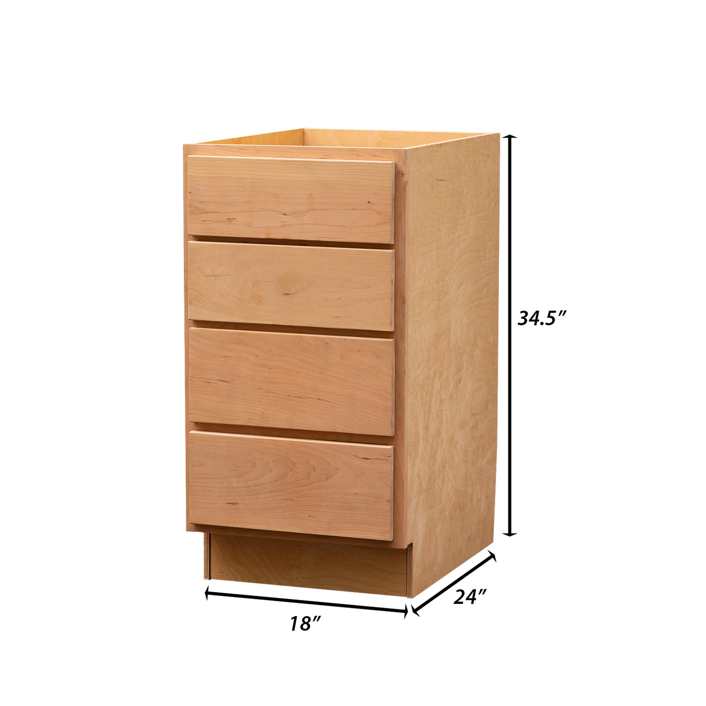 Backwoods Cabinetry RTA (Ready-to-Assemble) B18.4D - Raw Cherry 4 Drawer Base Cabinet | 18"Wx34.5"Hx24"D