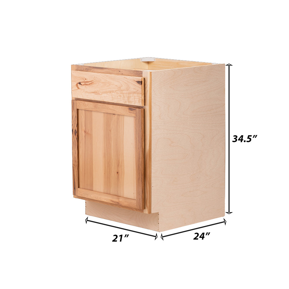 Backwoods Cabinetry RTA (Ready-to-Assemble) B21.L - Rustic Hickory Clear Base Cabinet | 21"Wx34.5"Hx24"D