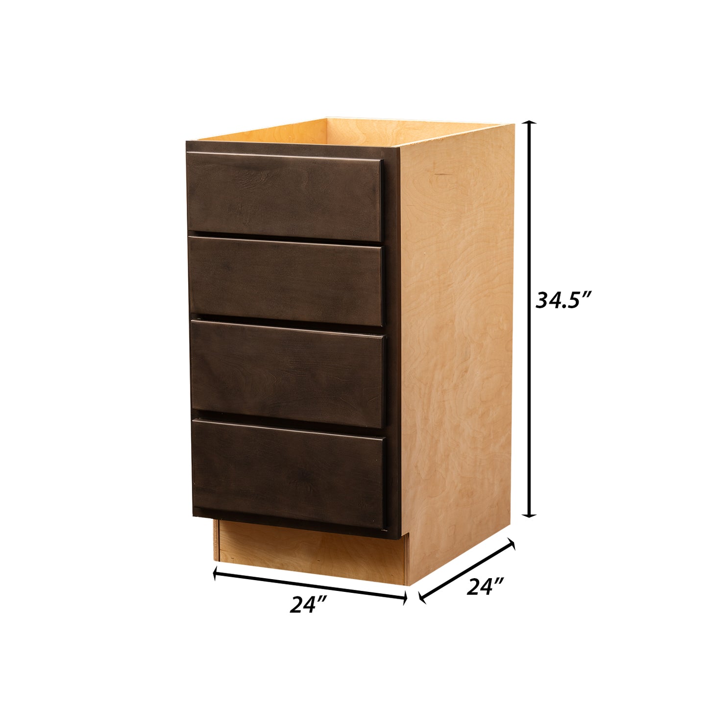 Backwoods Cabinetry RTA (Ready-to-Assemble) B24.4D - Espresso Stain 4 Drawer 24" Base Cabinet | 24"Wx34.5"Hx24"D