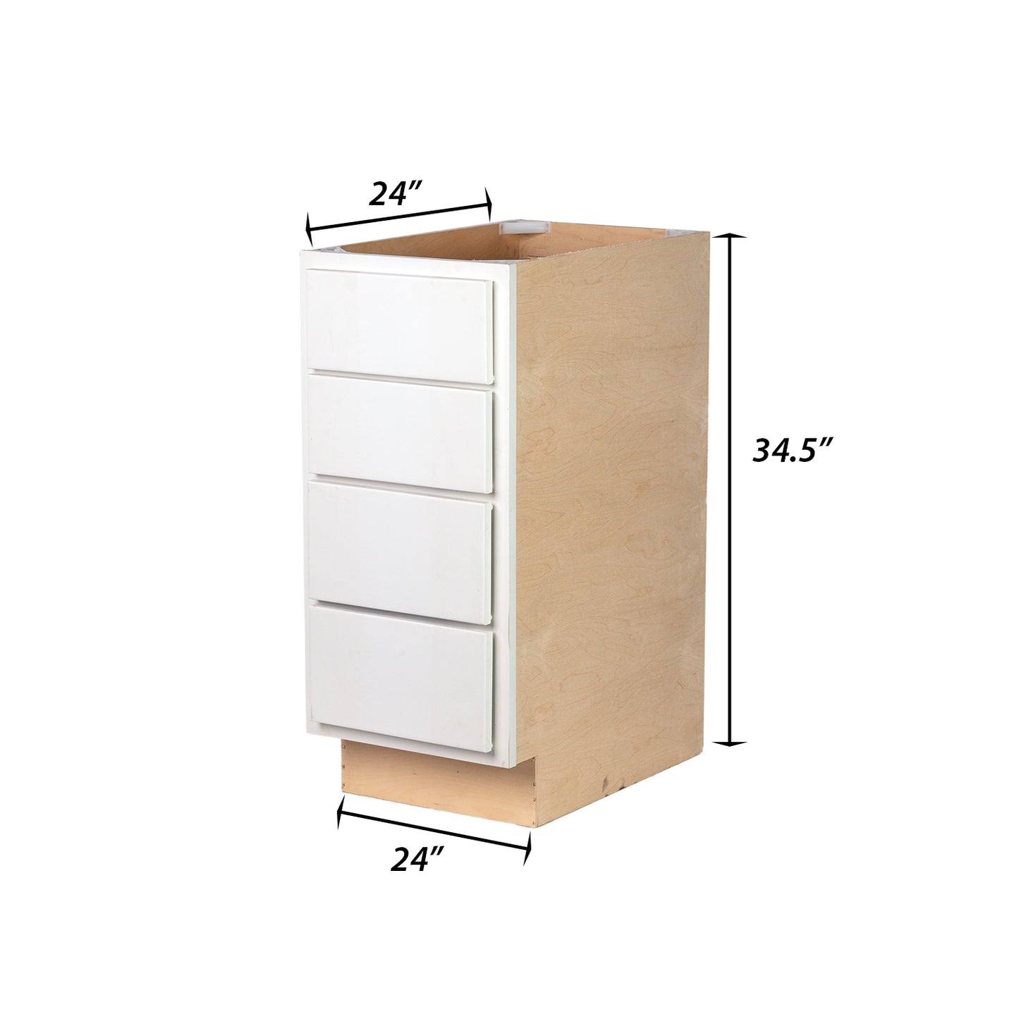 Backwoods Cabinetry RTA (Ready-to-Assemble) B24.4D - Pure White 4 Drawer 24" Base Cabinet | 24"Wx34.5"Hx24"D
