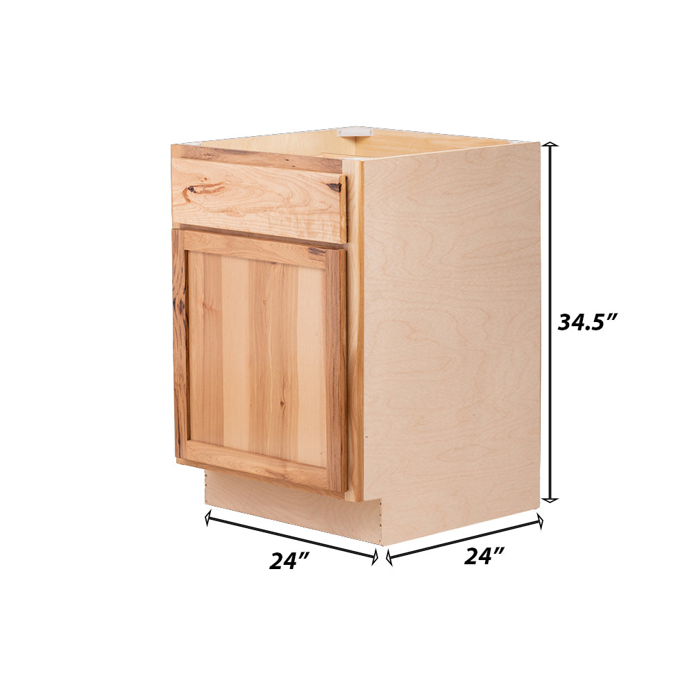 Backwoods Cabinetry RTA (Ready-to-Assemble) B24.L - Rustic Hickory Clear Base Cabinet | 24"Wx34.5"Hx24"D
