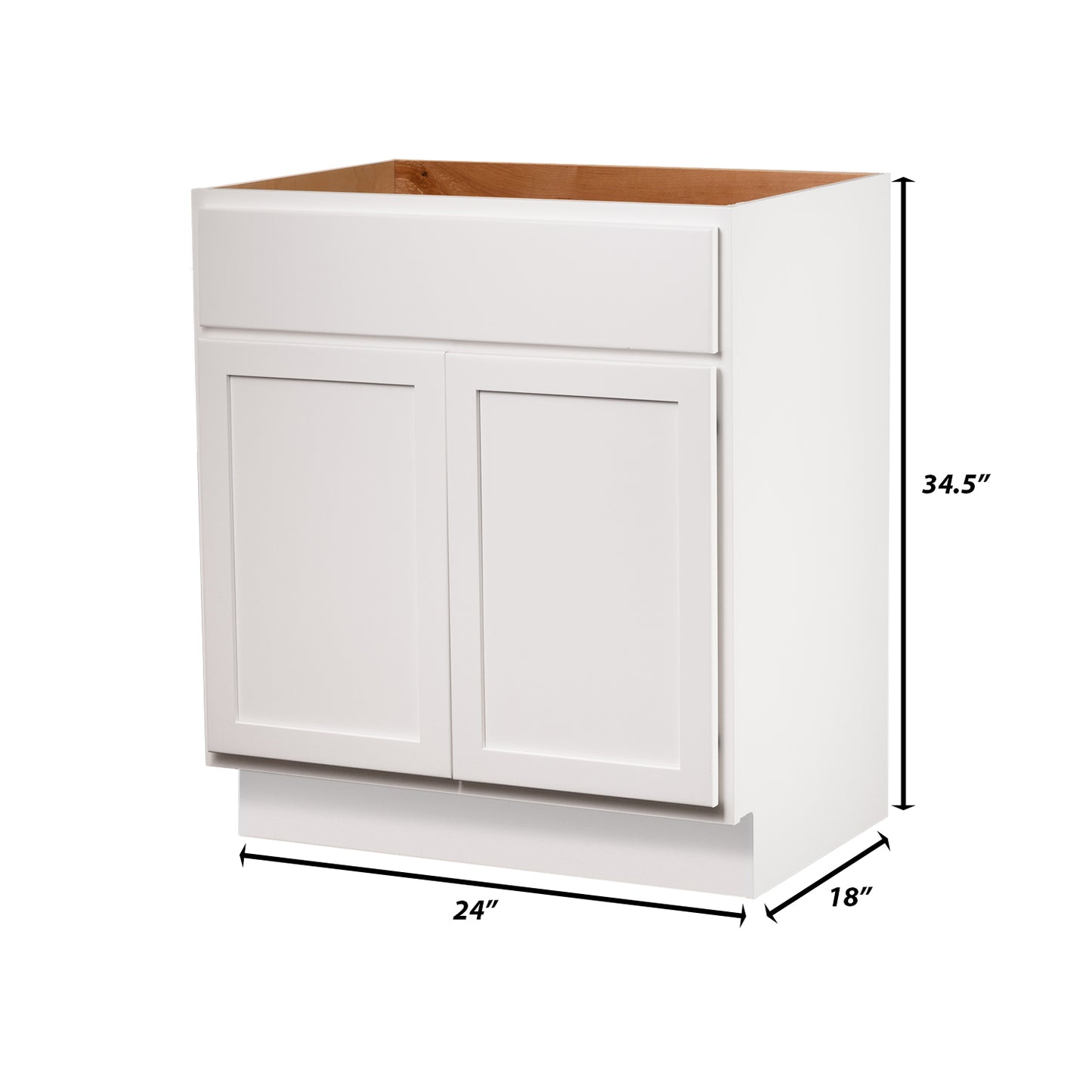 Backwoods Cabinetry RTA (Ready-to-Assemble) VSB24.34.18 - Pure White Vanity Base Cabinet | 24"Wx34.5"Hx18"D