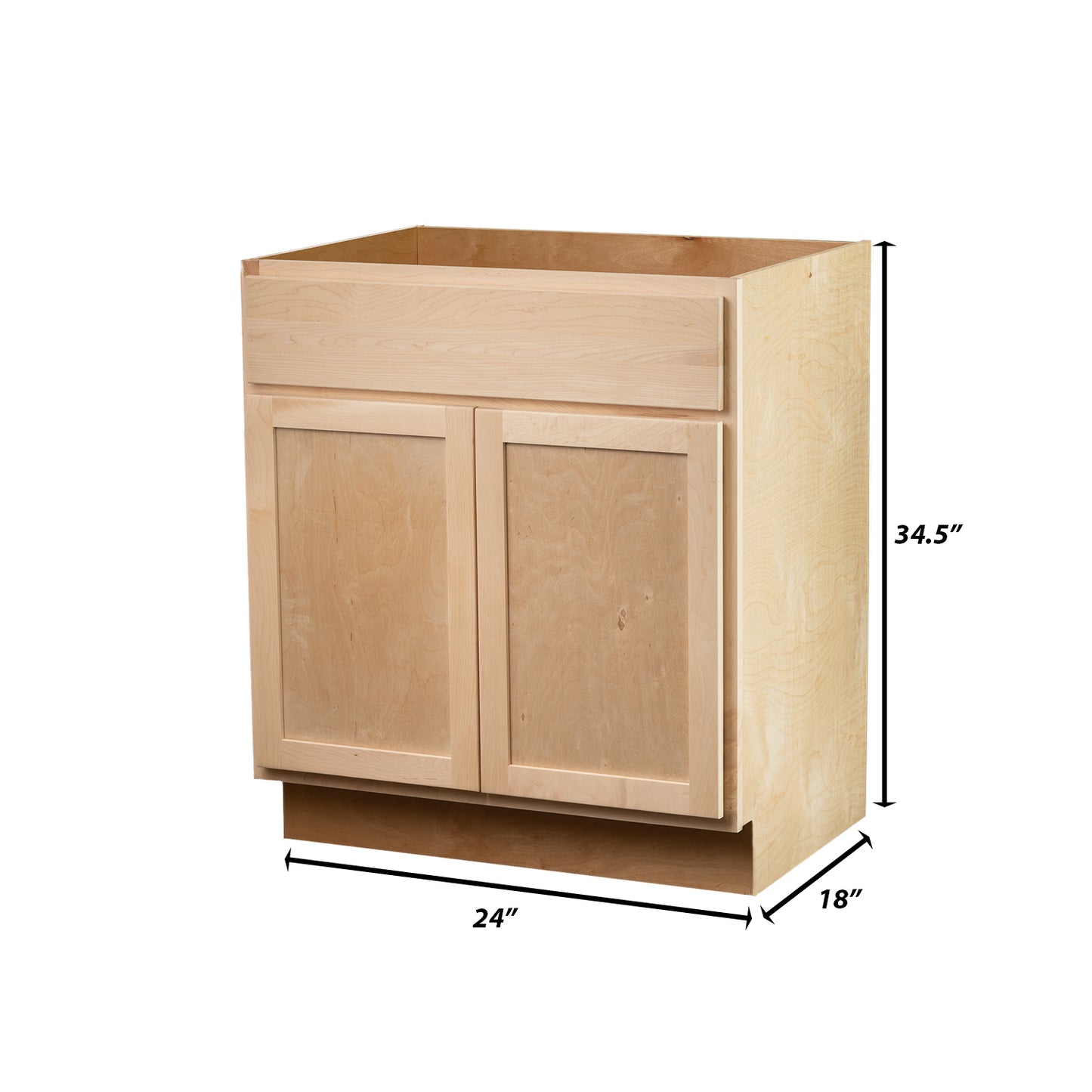 Backwoods Cabinetry RTA (Ready-to-Assemble) VSB24.34.18 - Raw Maple Vanity Base Cabinet | 24"Wx34.5"Hx18"D