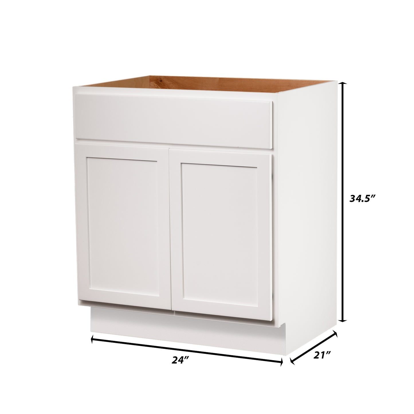 Backwoods Cabinetry RTA (Ready-to-Assemble) VSB24.34.21 - Pure White Vanity Base Cabinet | 24"Wx34.5"Hx21"D