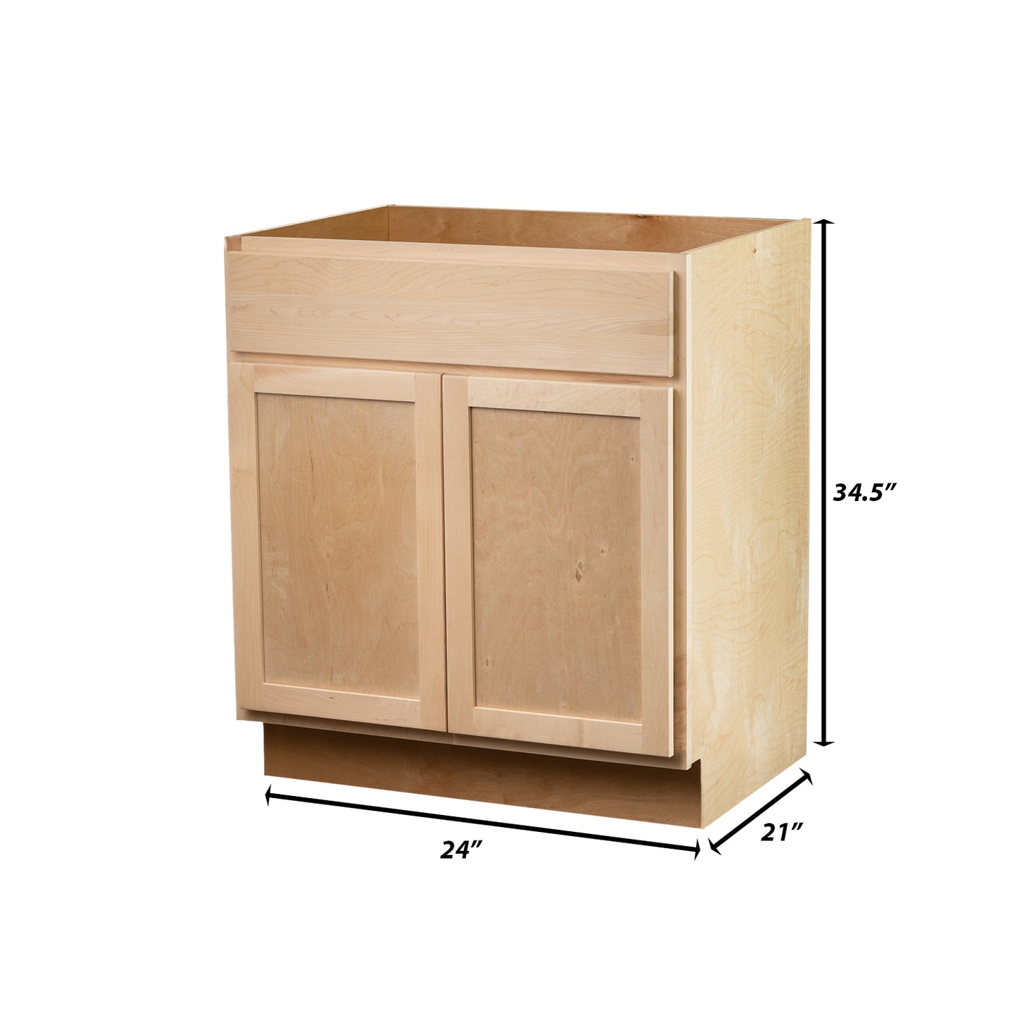 Backwoods Cabinetry RTA (Ready-to-Assemble) VSB24.34.21 - Raw Maple Vanity Base Cabinet | 24"Wx34.5"Hx21"D