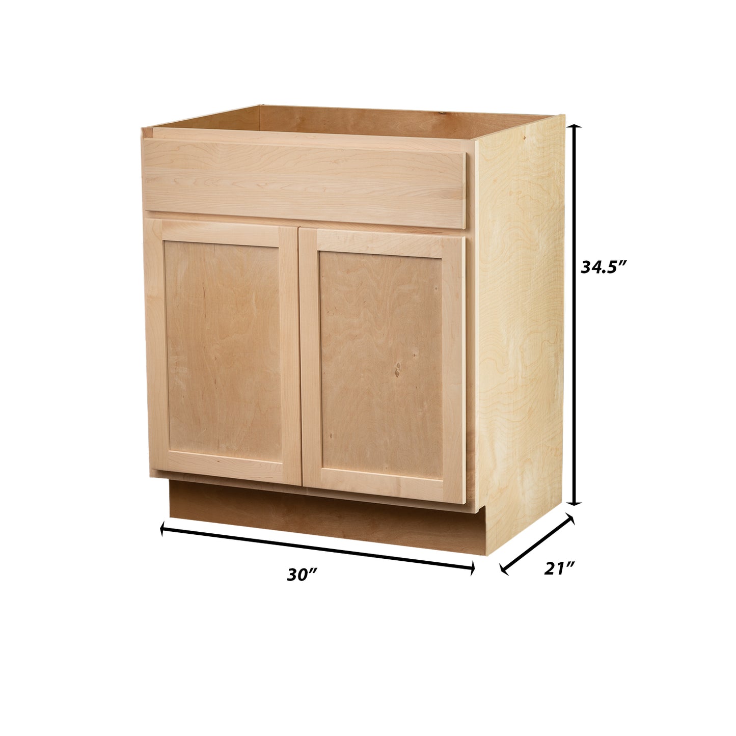 Backwoods Cabinetry RTA (Ready-to-Assemble) VSB30.34.21 - Raw Maple Vanity Base Cabinet | 30"Wx34.5"Hx21"D