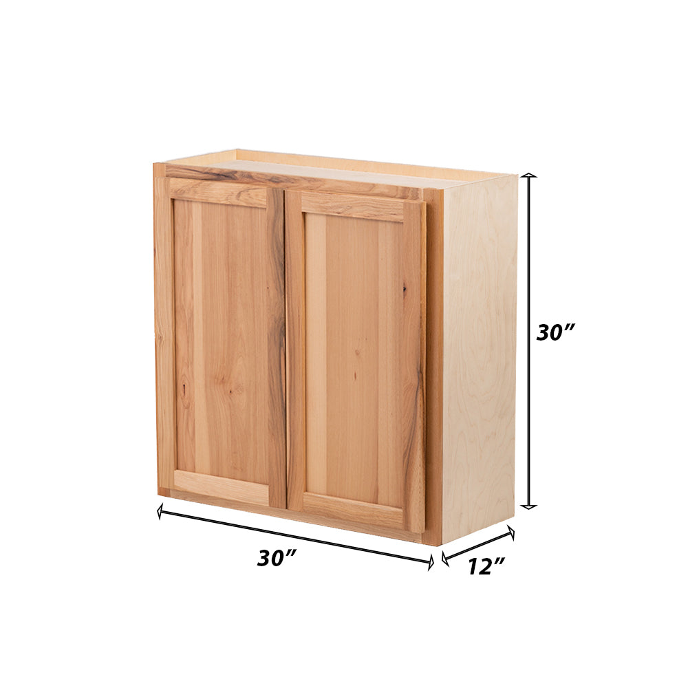 Backwoods Cabinetry RTA (Ready-to-Assemble) W3030.BUTT - Raw Hickory 30"Wx30"Hx12"D Wall Cabinet
