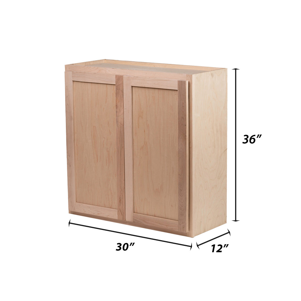 Backwoods Cabinetry RTA (Ready-to-Assemble) W3036.BUTT - Raw Maple 30"Wx36"Hx12"D Wall Cabinet