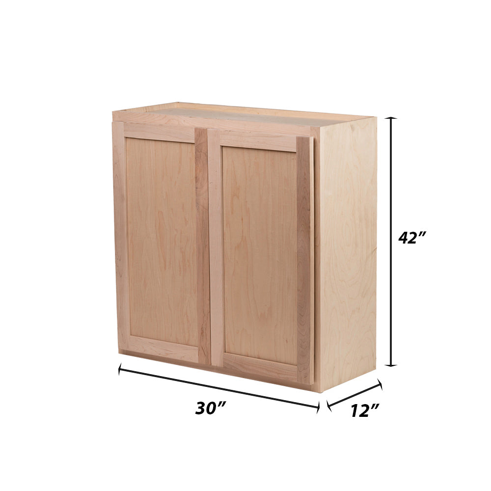 Backwoods Cabinetry RTA (Ready-to-Assemble) W3042.BUTT - Raw Maple 30"Wx42"Hx12"D Wall Cabinet