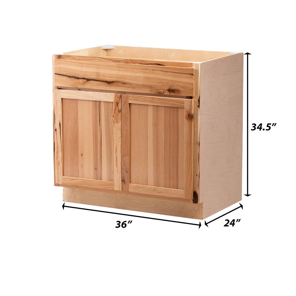 Backwoods Cabinetry RTA (Ready-to-Assemble) B36.BUTT - Rustic Hickory Clear Base Cabinet | 36"Wx34.5"Hx24"D