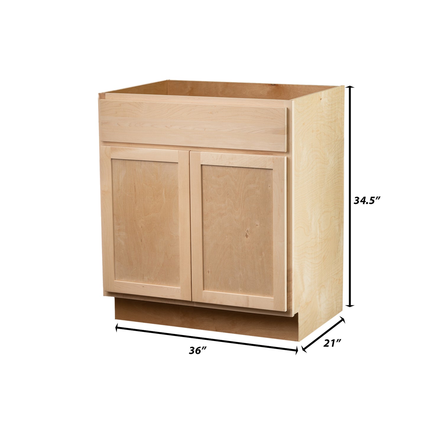 Backwoods Cabinetry RTA (Ready-to-Assemble) VSB36.34.21 - Raw Maple Vanity Base Cabinet | 36"Wx34.5"Hx21"D