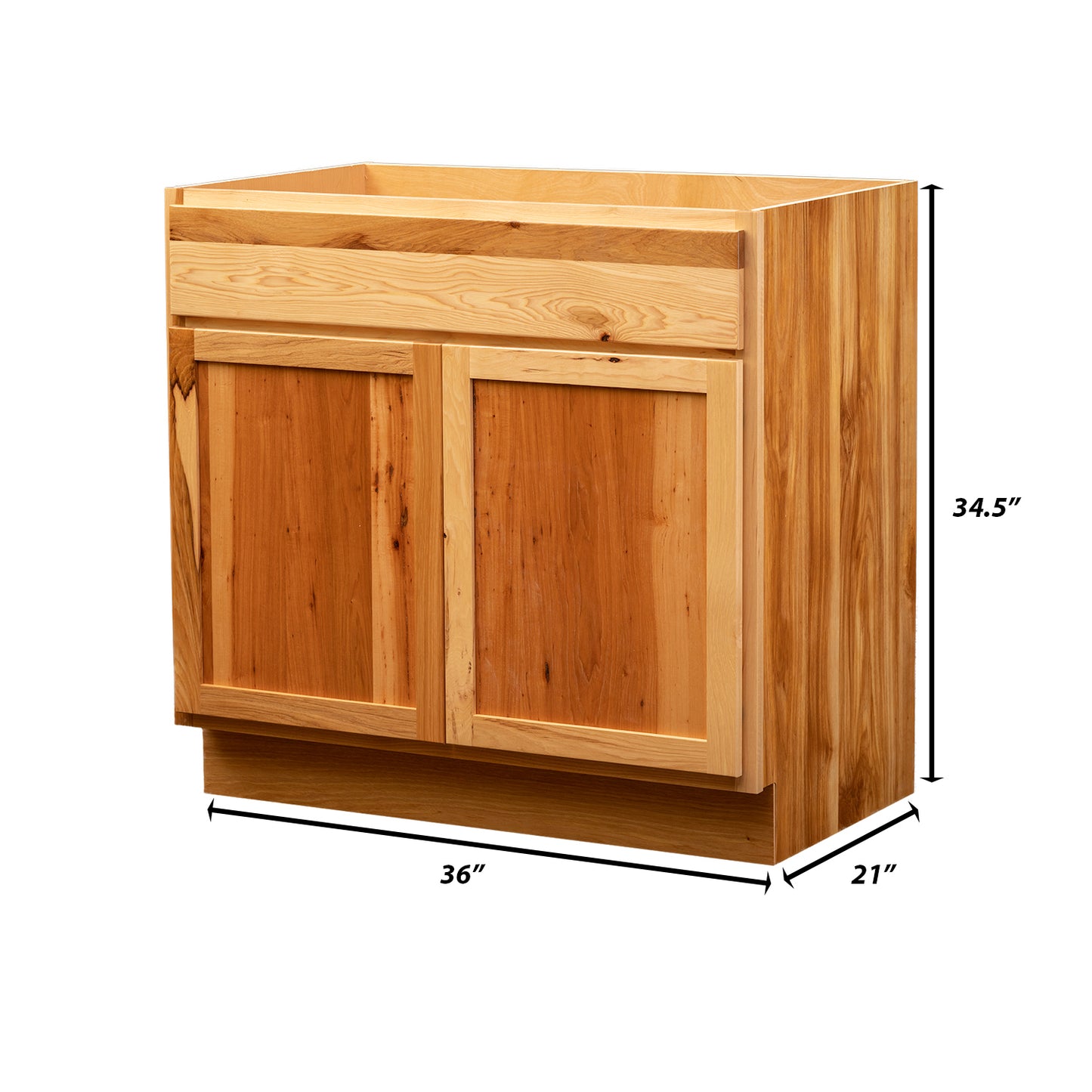 Backwoods Cabinetry RTA (Ready-to-Assemble) VSB36.34.21 - Rustic Hickory Clear Vanity Base Cabinet | 36"Wx34.5"Hx21"D