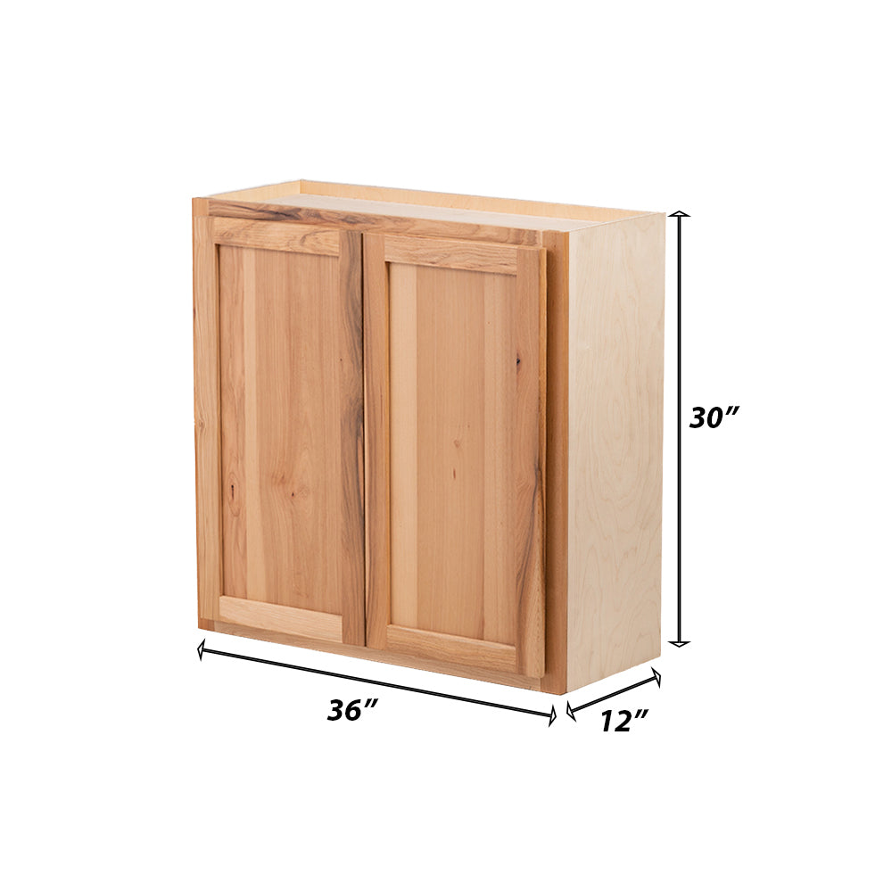Backwoods Cabinetry RTA (Ready-to-Assemble) W3630.BUTT - Raw Hickory 36"Wx30"Hx12"D Wall Cabinet
