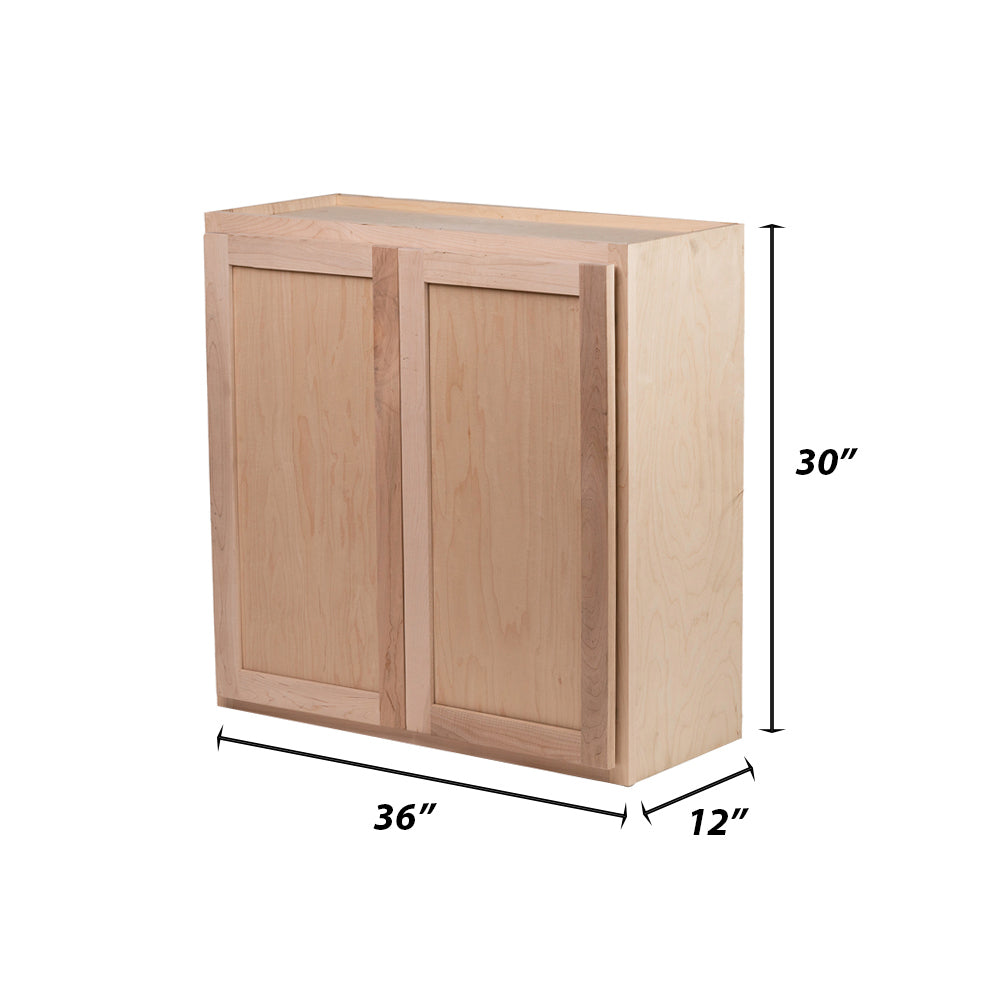 Backwoods Cabinetry RTA (Ready-to-Assemble) W3630.BUTT - Raw Maple 36"Wx30"Hx12"D Wall Cabinet