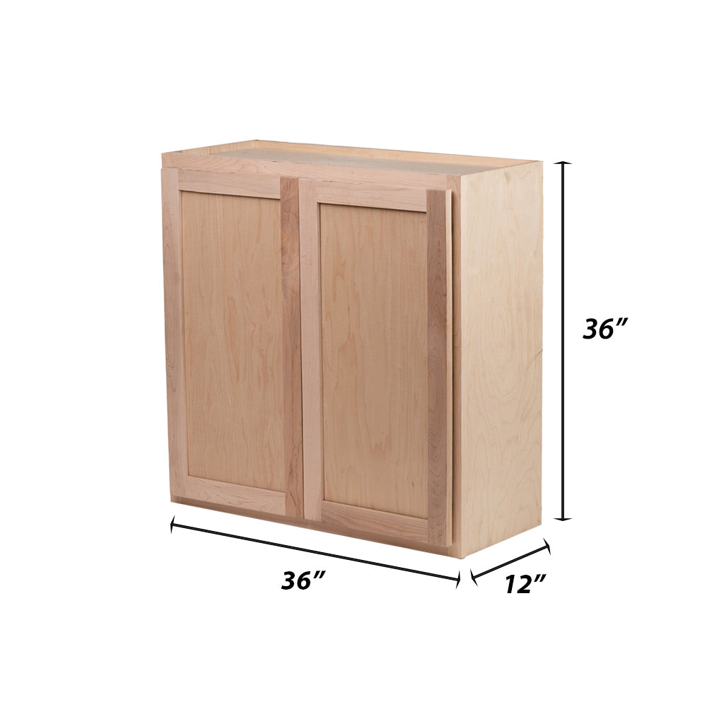 Backwoods Cabinetry RTA (Ready-to-Assemble) WD3636.BUTT - Raw Maple 36"Wx36"Hx12"D Wall Cabinet
