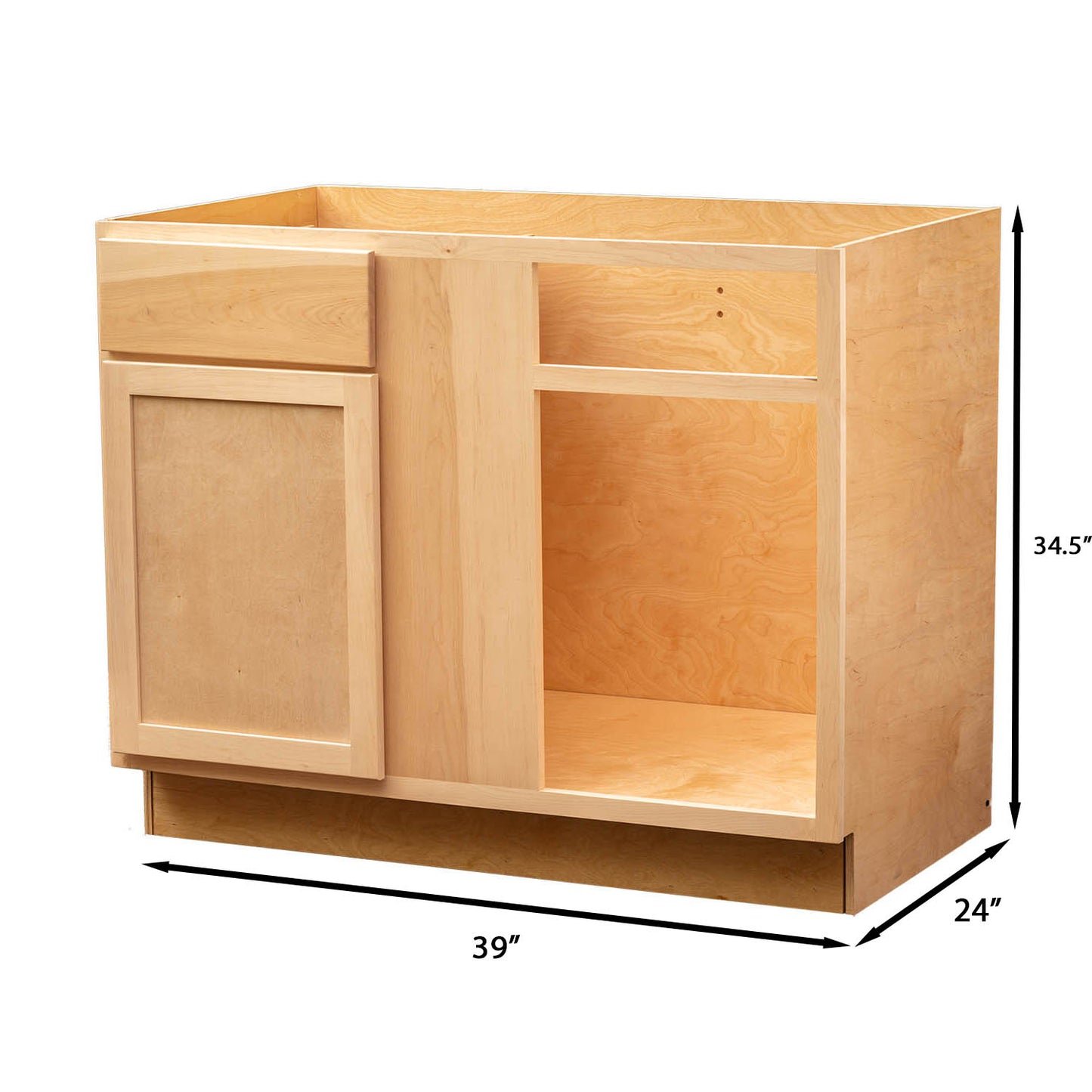 Backwoods Cabinetry RTA (Ready-to-Assemble) BB39.L - Maple Unfinished 39" Blind Base Cabinet | 39"Wx34.5"Hx24"D