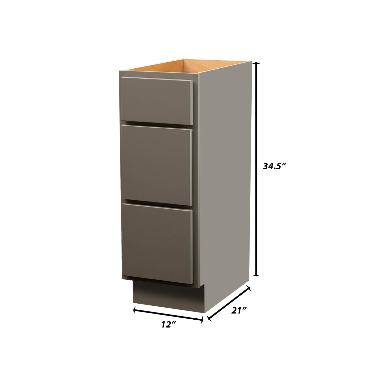 Backwoods Cabinetry RTA (Ready-to-Assemble) VB1234.21.3D - Magnetic Grey 3 Drawer Vanity Base Cabinet | 12"Wx34.5"Hx21"D
