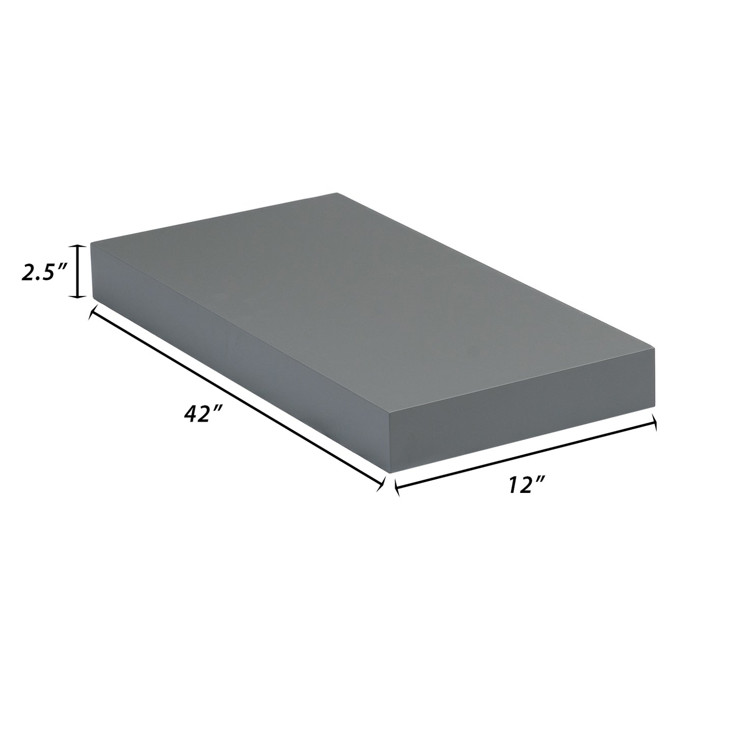 Backwoods Cabinets Floating Shelves | 2.5" Thick | Magnetic Grey, 12" D x 42" W x 2.5" H | American Made | Hardwood Bracket | Complete Shelf Unit