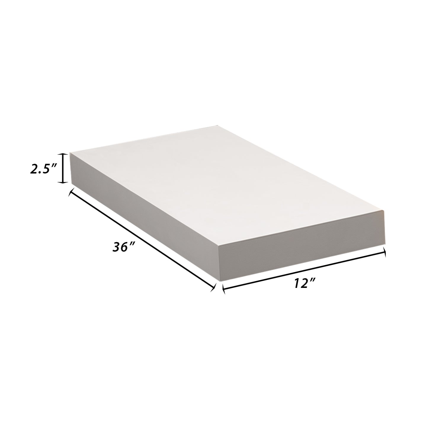 Backwoods Cabinets Floating Shelves | 2.5" Thick | Pure White, 12" D x 36" W x 2.5" H | American Made | Hardwood Bracket | Complete Shelf Unit