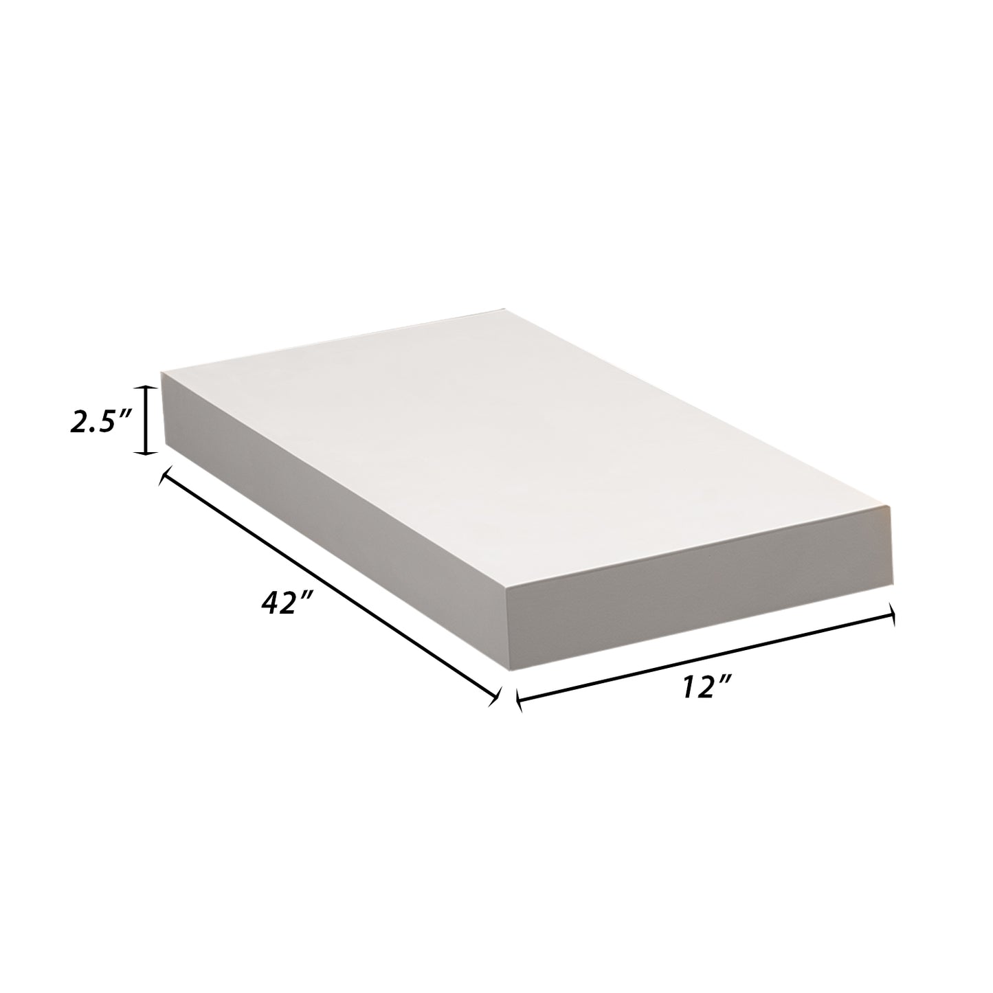 Backwoods Cabinets Floating Shelves | 2.5" Thick | Pure White, 12" D x 42" W x 2.5" H | American Made | Hardwood Bracket | Complete Shelf Unit