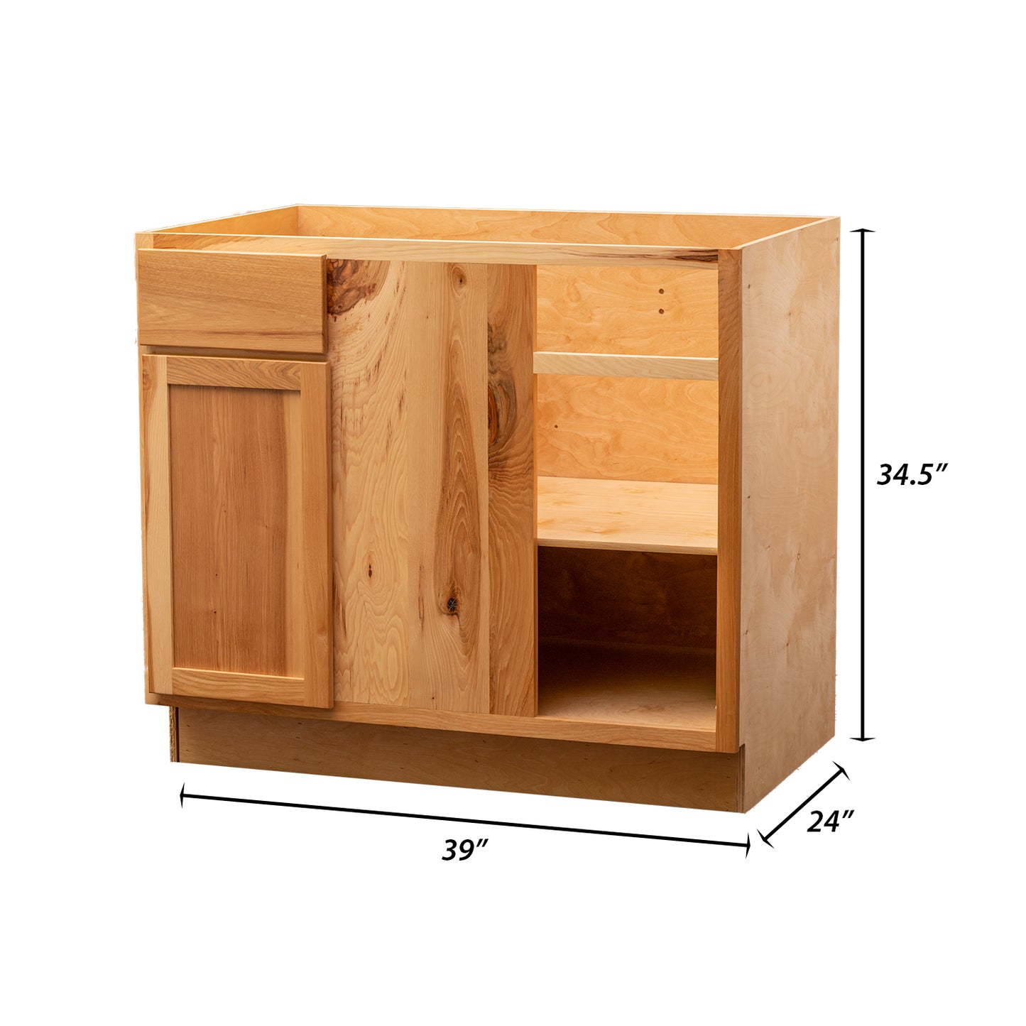 Backwoods Cabinetry RTA (Ready-to-Assemble) BB39.L - Rustic Hickory Clear 39" Blind Base Cabinet | 39"Wx34.5"Hx24"D