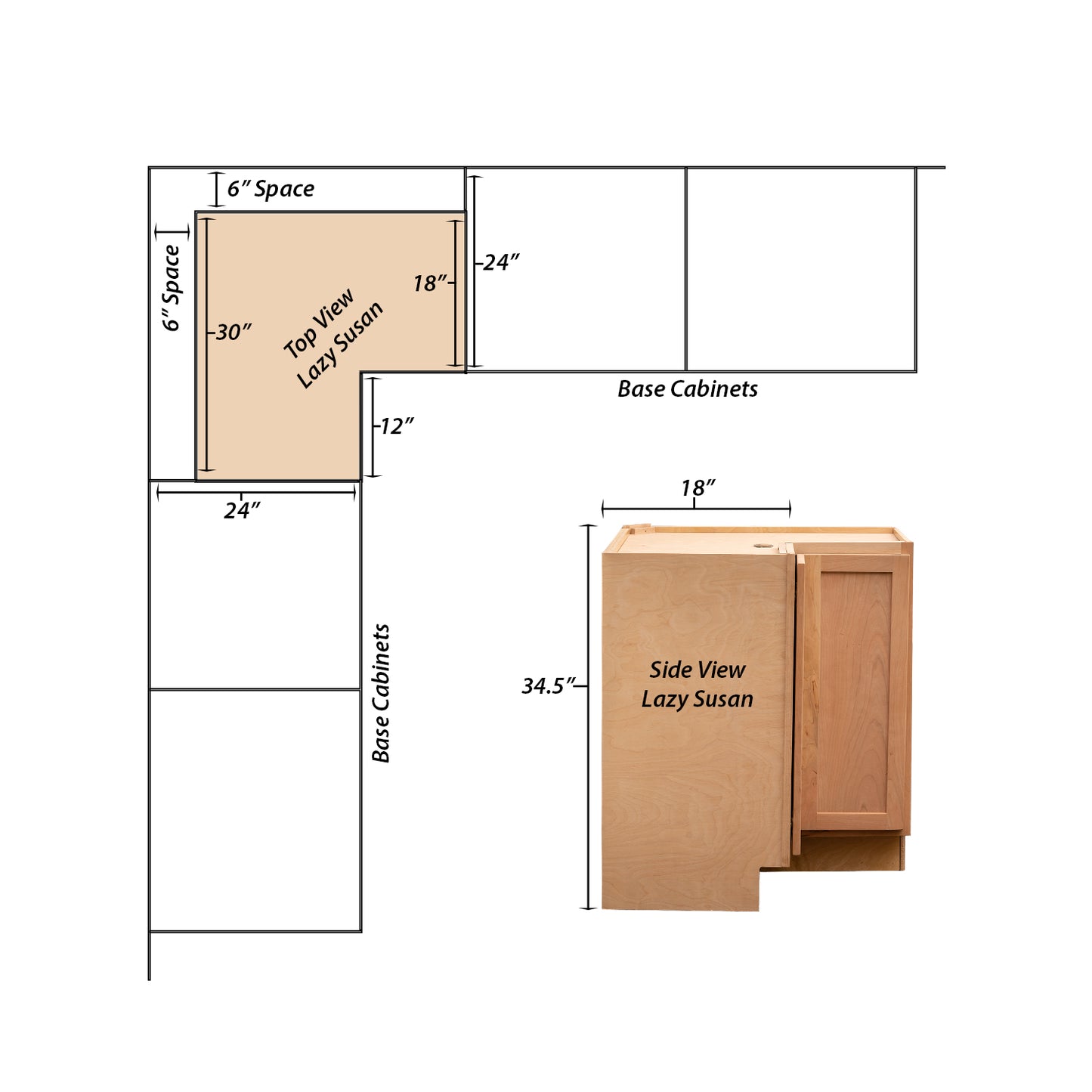 Backwoods Cabinetry RTA (Ready-to-Assemble) BLZS3030.18 - Raw Cherry Lazy Susan Cabinet | 18"D x 30" W x 34.5"