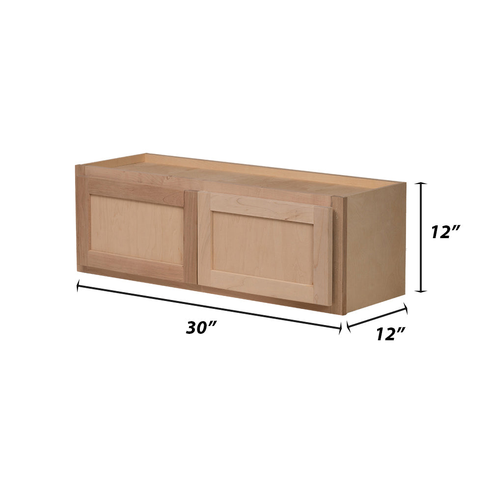 Backwoods Cabinetry RTA (Ready-to-Assemble) W3012.BUTT - Raw Maple 30"Wx12"Hx12"D Microwave Wall Cabinet