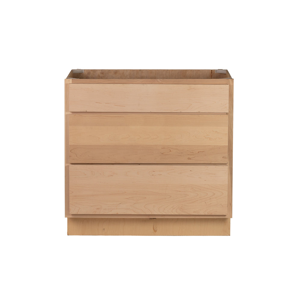 Backwoods Cabinetry RTA (Ready-to-Assemble) B36.3D - Raw Maple 3 Drawer 36" Pots and Pans Base Cabinet | 36"Wx34.5"Hx24"D