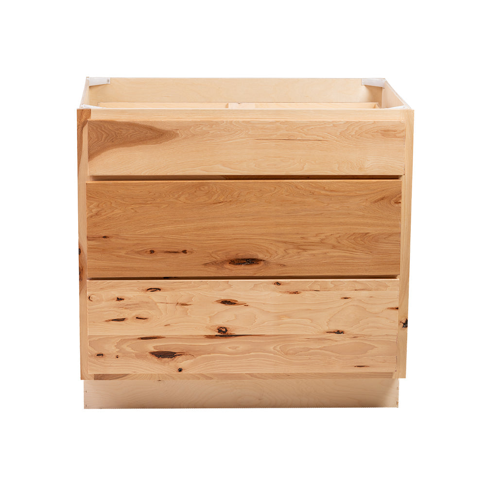 Backwoods Cabinetry RTA (Ready-to-Assemble) B36.3D - Rustic Hickory Clear 3 Drawer 36" Pots and Pans Base Cabinet | 36"Wx34.5"Hx24"D