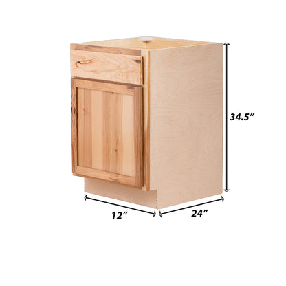 Backwoods Cabinetry RTA (Ready-to-Assemble) B12.L - Rustic Hickory Clear Base Cabinet | 12"Wx34.5"Hx24"D