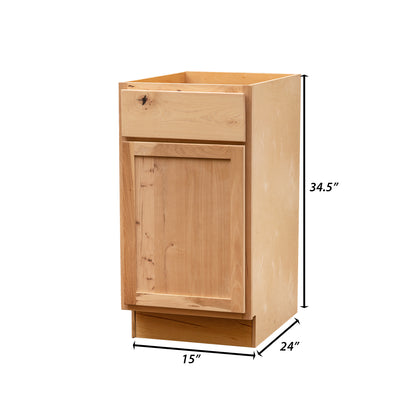 Backwoods Cabinetry RTA (Ready-to-Assemble) B15.L - Raw Hickory Base Cabinet | 15"Wx34.5"Hx24"D