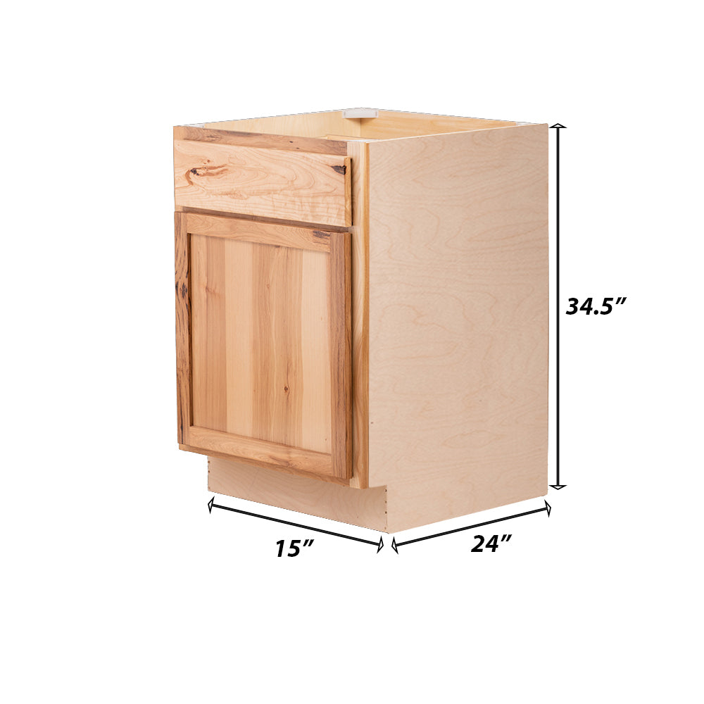 Backwoods Cabinetry RTA (Ready-to-Assemble) B15.L - Rustic Hickory Clear Base Cabinet | 15"Wx34.5"Hx24"D