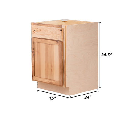 Backwoods Cabinetry RTA (Ready-to-Assemble) B15.L - Rustic Hickory Clear Base Cabinet | 15"Wx34.5"Hx24"D