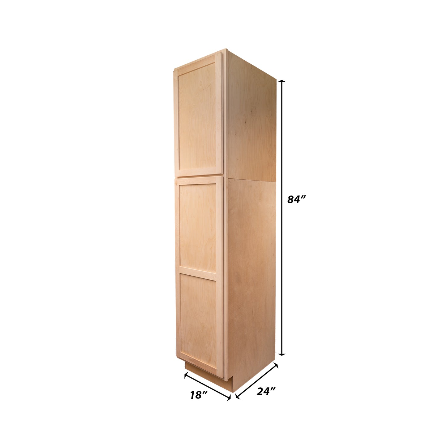 Backwoods Cabinetry RTA (Ready-to-Assemble) T1884.24.L Raw Maple Pantry Cabinet 18"Wx84"Hx24"D