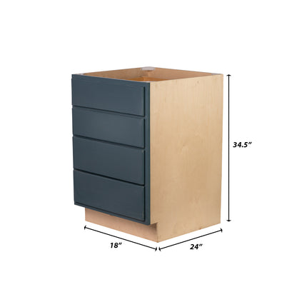 Backwoods Cabinetry RTA (Ready-to-Assemble) B18.4D - Needlepoint Navy 4 Drawer 18" Base Cabinet | 18"Wx34.5"Hx24"D