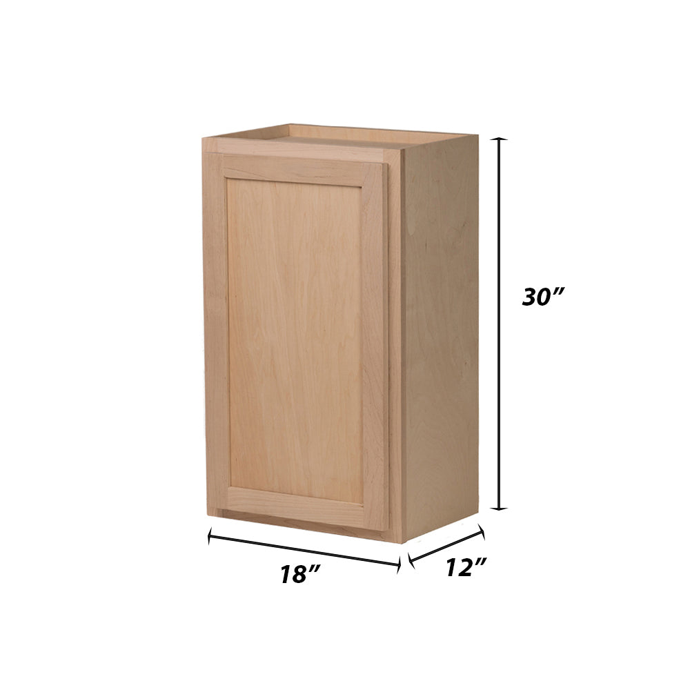 Backwoods Cabinetry RTA - Winding River Collection - W1830 - Raw Maple 18"Wx30"Hx12"D Wall Cabinet