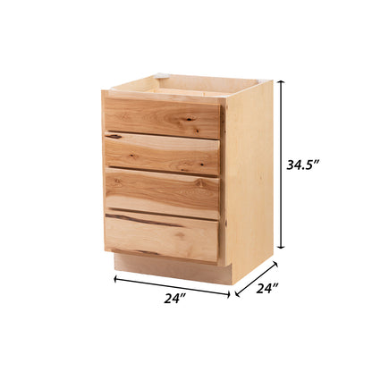 Backwoods Cabinetry RTA (Ready-to-Assemble) B24.4D - Rustic Hickory Clear 4 Drawer Base Cabinet | 24"Wx34.5"Hx24"D