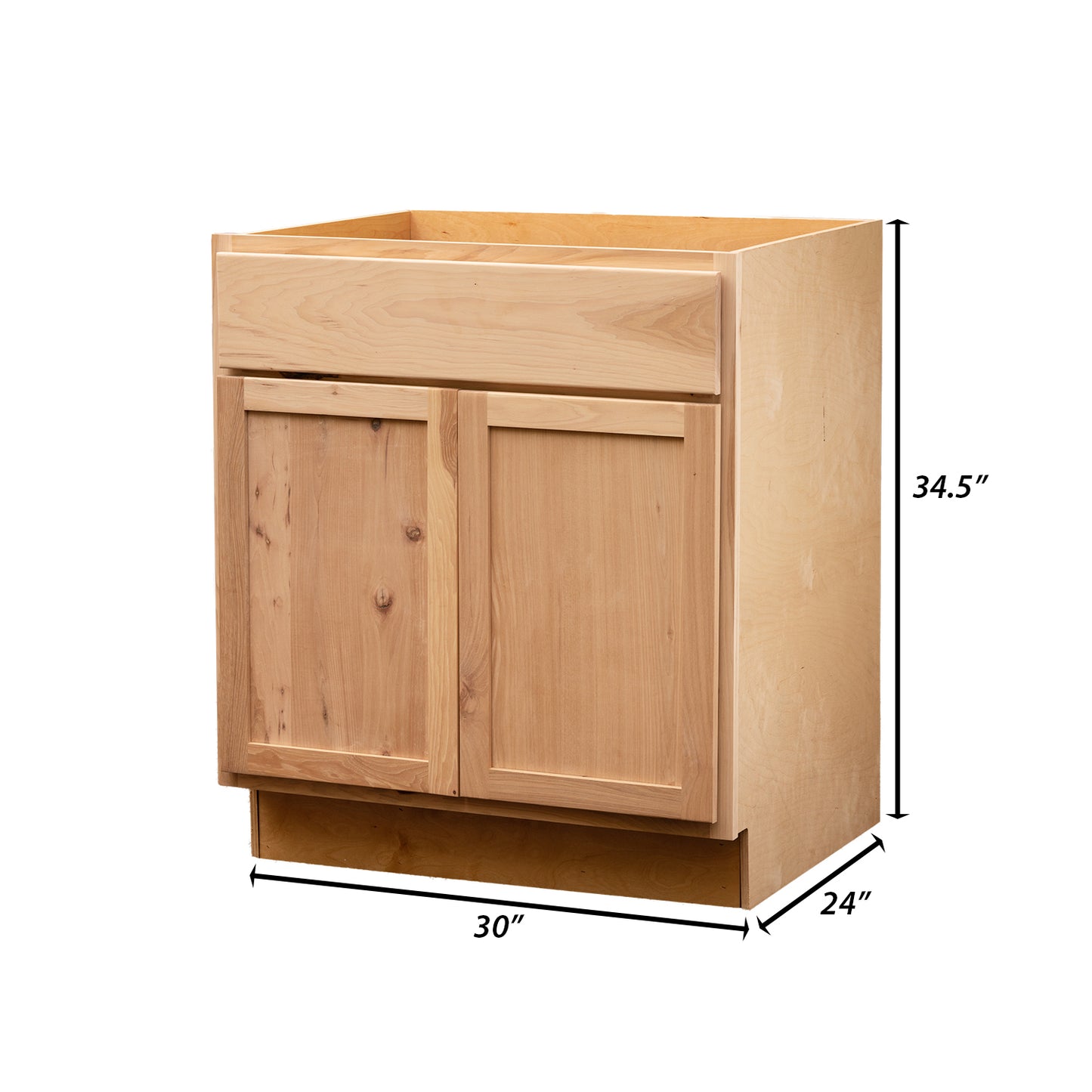 Backwoods Cabinetry RTA (Ready-to-Assemble) B30.BUTT - Raw Hickory Base Cabinet | 30"Wx34.5"Hx24"D