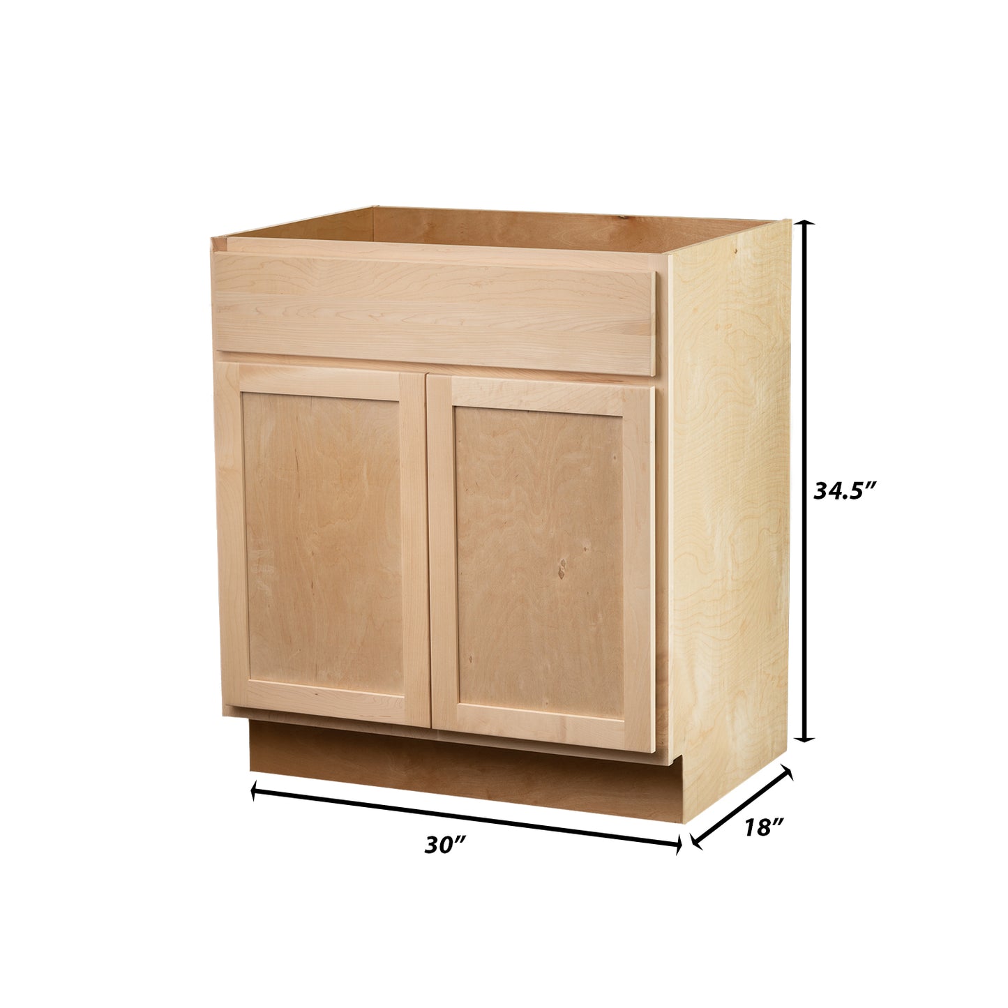 Backwoods Cabinetry RTA (Ready-to-Assemble) VSB30.34.18 - Raw Maple Vanity Base Cabinet | 30"Wx34.5"Hx18"D