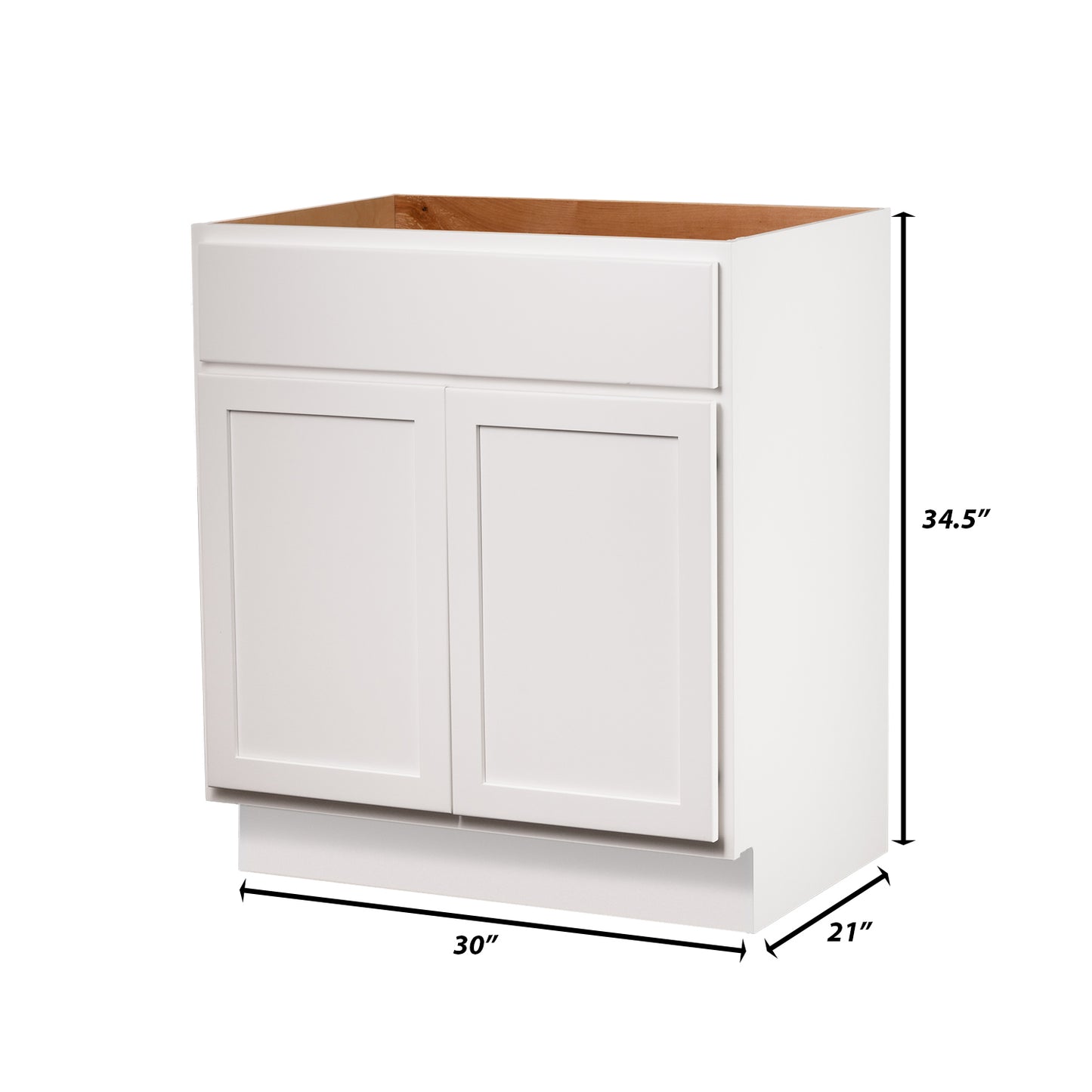 Backwoods Cabinetry RTA (Ready-to-Assemble) VSB30.34.21 - Pure White Vanity Base Cabinet | 30"Wx34.5"Hx21"D