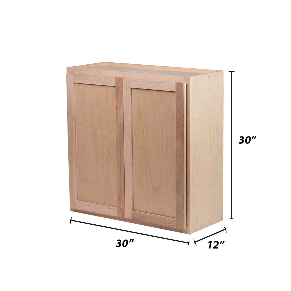 Backwoods Cabinetry RTA - Winding River Collection - W3030.BUTT - Raw Maple 30"Wx30"Hx12"D Wall Cabinet