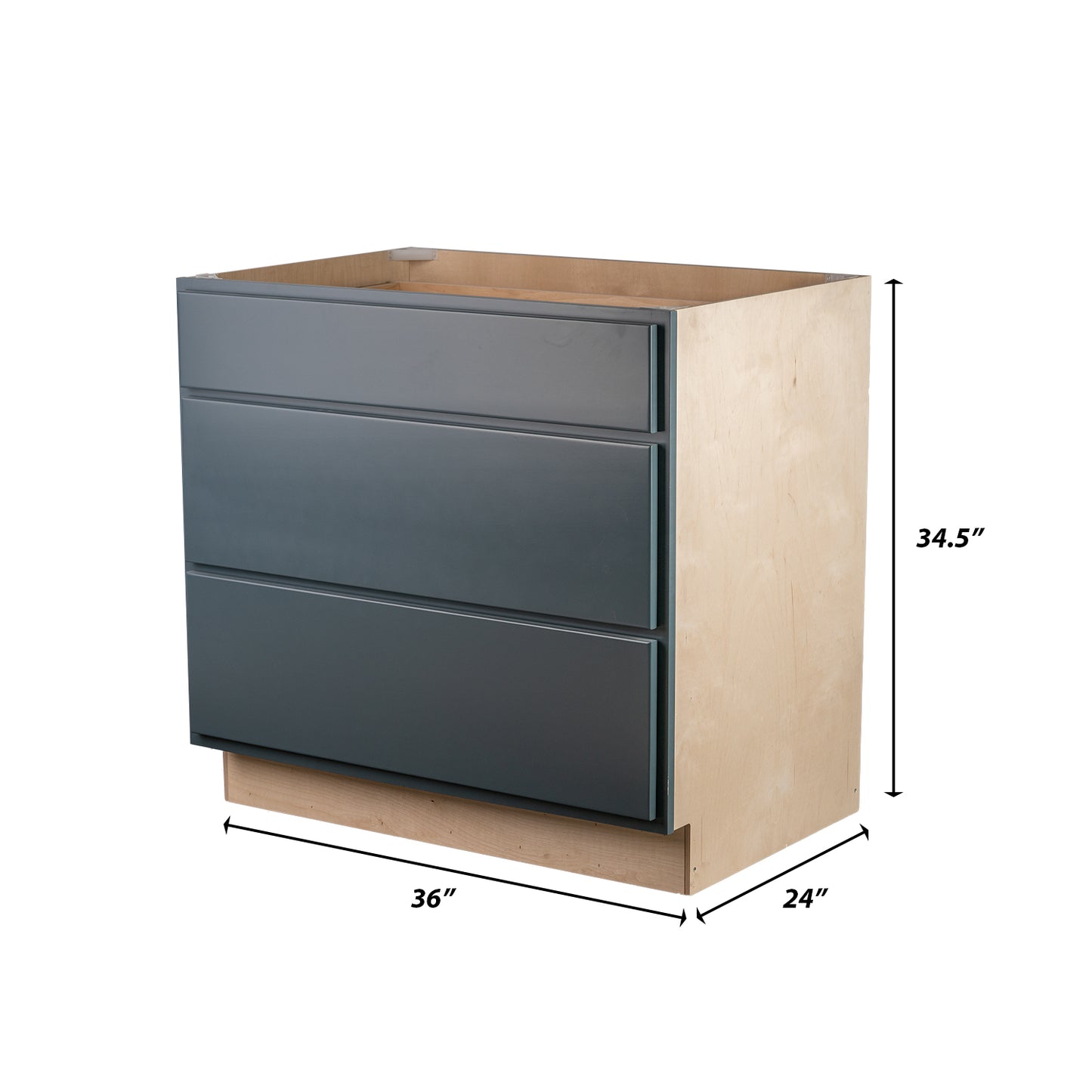 Backwoods Cabinetry RTA (Ready-to-Assemble) B36.3D - Needlepoint Navy 3 Drawer 36" Pots and Pans Base Cabinet | 36"Wx34.5"Hx24"D