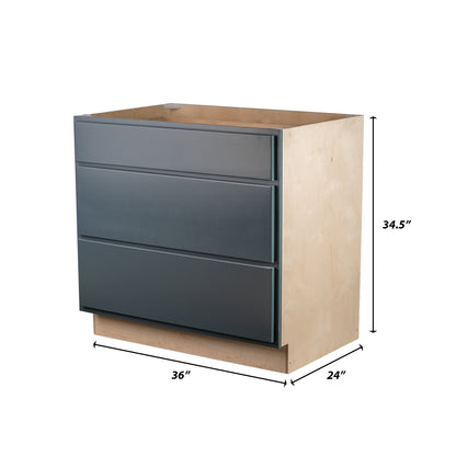 Backwoods Cabinetry RTA (Ready-to-Assemble) B36.3D - Needlepoint Navy 3 Drawer 36" Pots and Pans Base Cabinet | 36"Wx34.5"Hx24"D