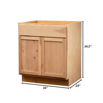 Backwoods Cabinetry RTA (Ready-to-Assemble) B36.BUTT - Raw Hickory Base Cabinet | 36"Wx34.5"Hx24"D