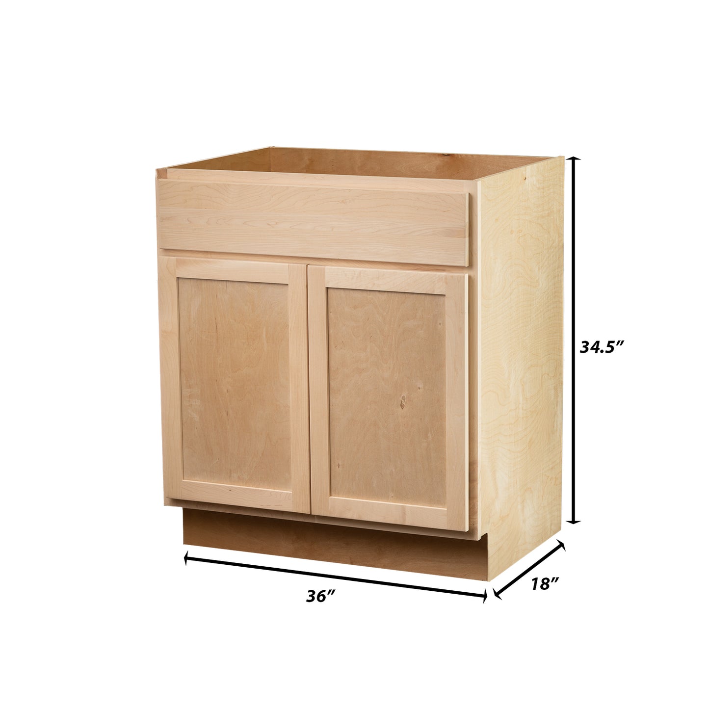 Backwoods Cabinetry RTA (Ready-to-Assemble) VSB36.34.18 - Raw Maple Vanity Base Cabinet | 36"Wx34.5"Hx18"D