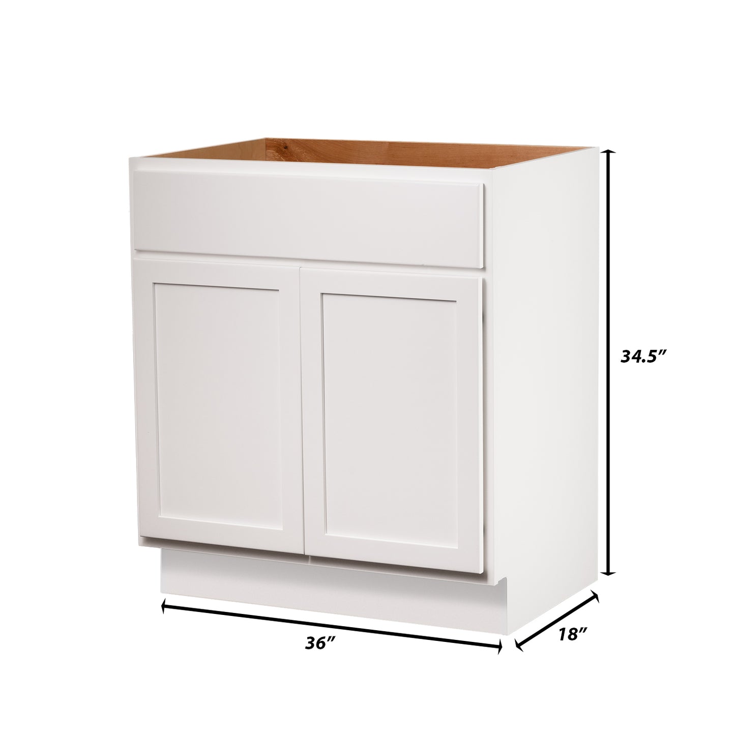 Backwoods Cabinetry RTA (Ready-to-Assemble) VSB36.34.18 - Pure White Vanity Base Cabinet | 36"Wx34.5"Hx18"D