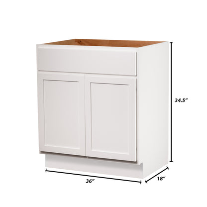 Backwoods Cabinetry RTA (Ready-to-Assemble) VSB36.34.18 - Pure White Vanity Base Cabinet | 36"Wx34.5"Hx18"D