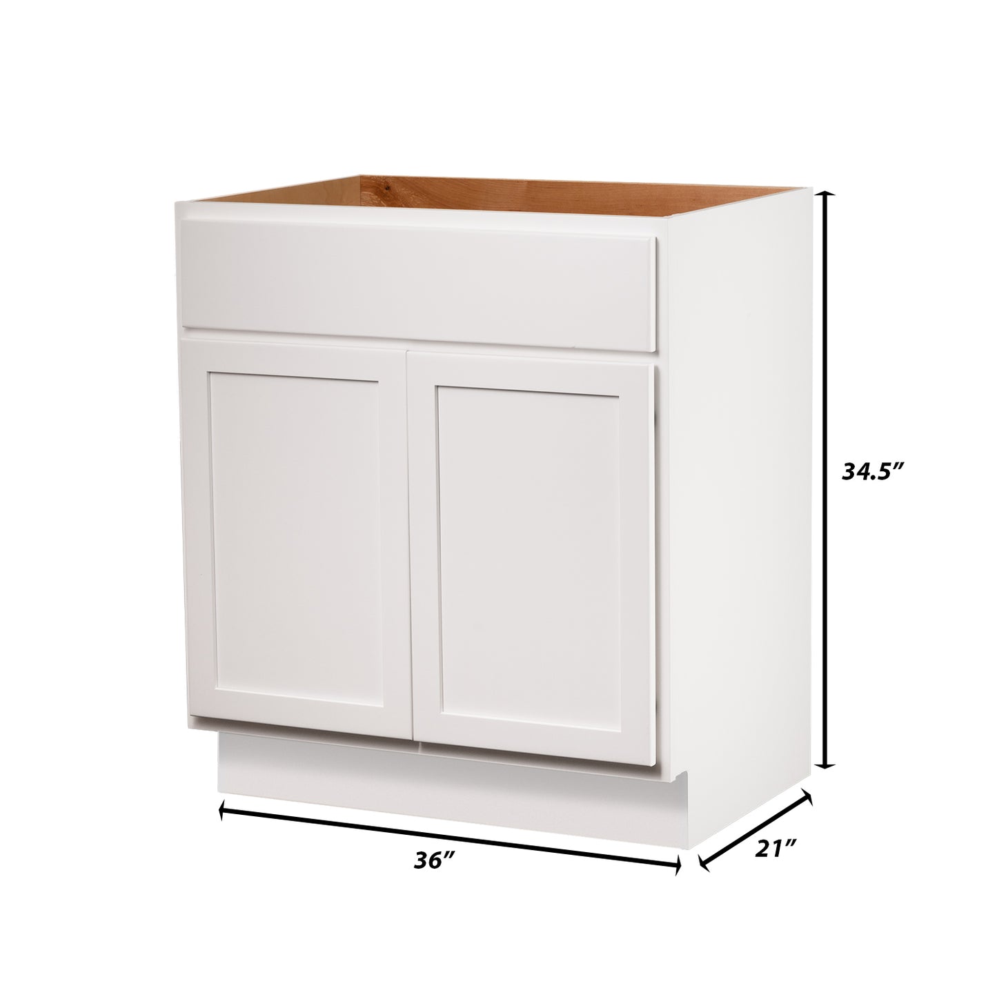 Backwoods Cabinetry RTA (Ready-to-Assemble) VSB36.34.21 - Pure White Vanity Base Cabinet | 36"Wx34.5"Hx21"D